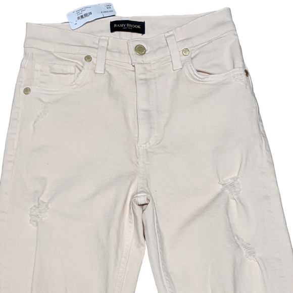 Ramy Brook NY mid rise cream linen distressed jeans size 23 - Picture 8 of 12